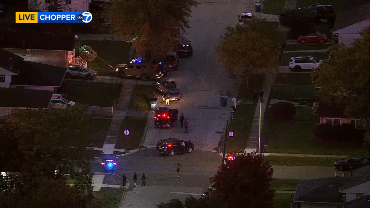 Chopper 7 flying over a residential area in Dixmoor, Illinois on a clear morning.